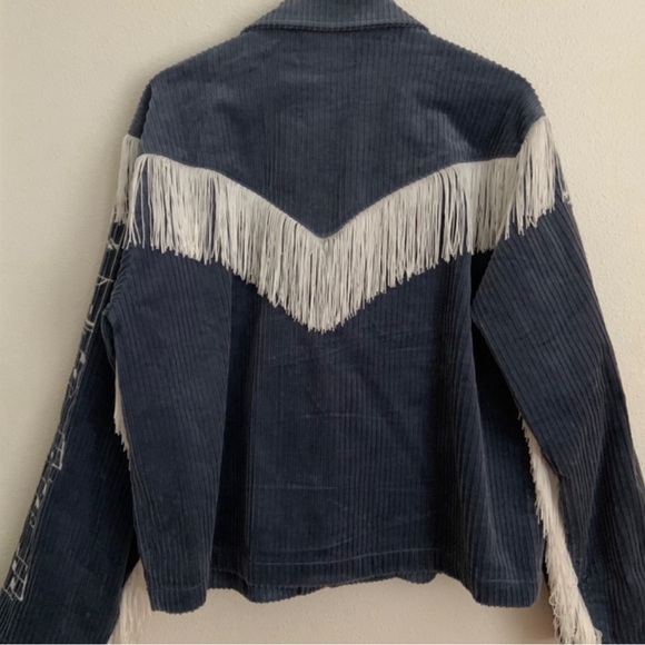 Fashion Brand Company Blue Corduroy Jacket with White Fringe - Picture 4 of 8